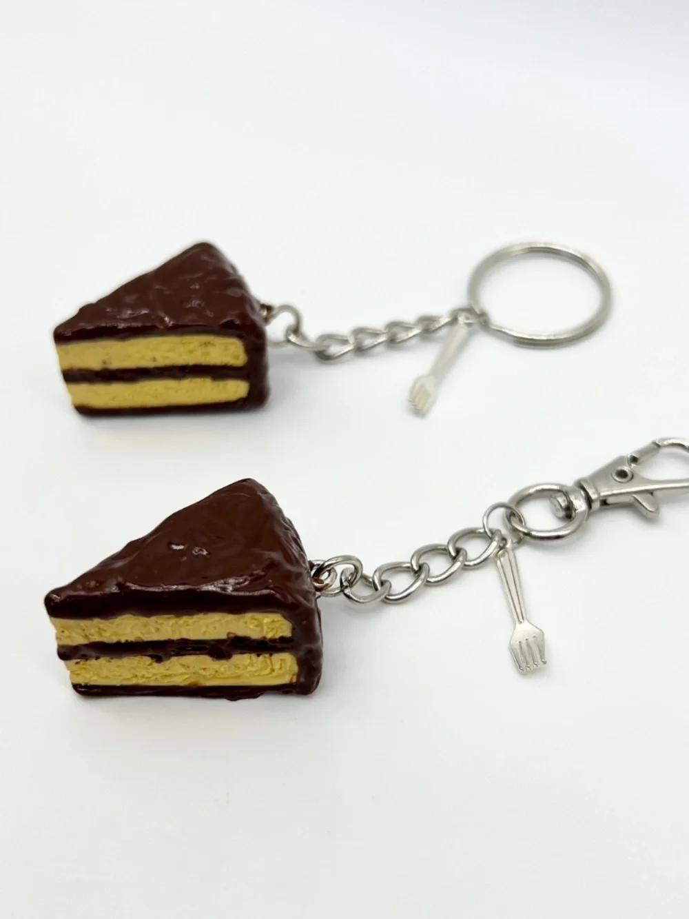 Handmade Yellow Cake with Chocolate Icing/Frosting Keychain or Bag Clip